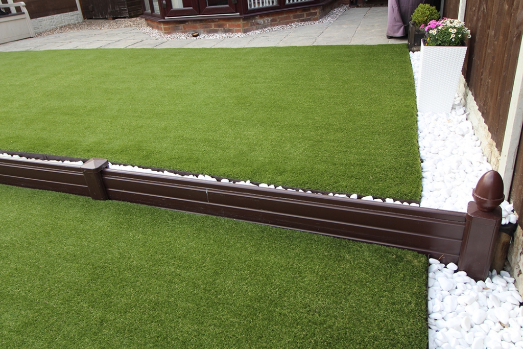artificial grass steel edging in situ Polished Artificial Grass